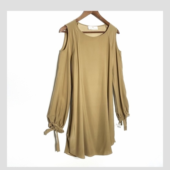 NWT Amanda Uprichard Shirt Dress Sullivan Silk Cold Shoulder Tunic Camel Small - Picture 1 of 11